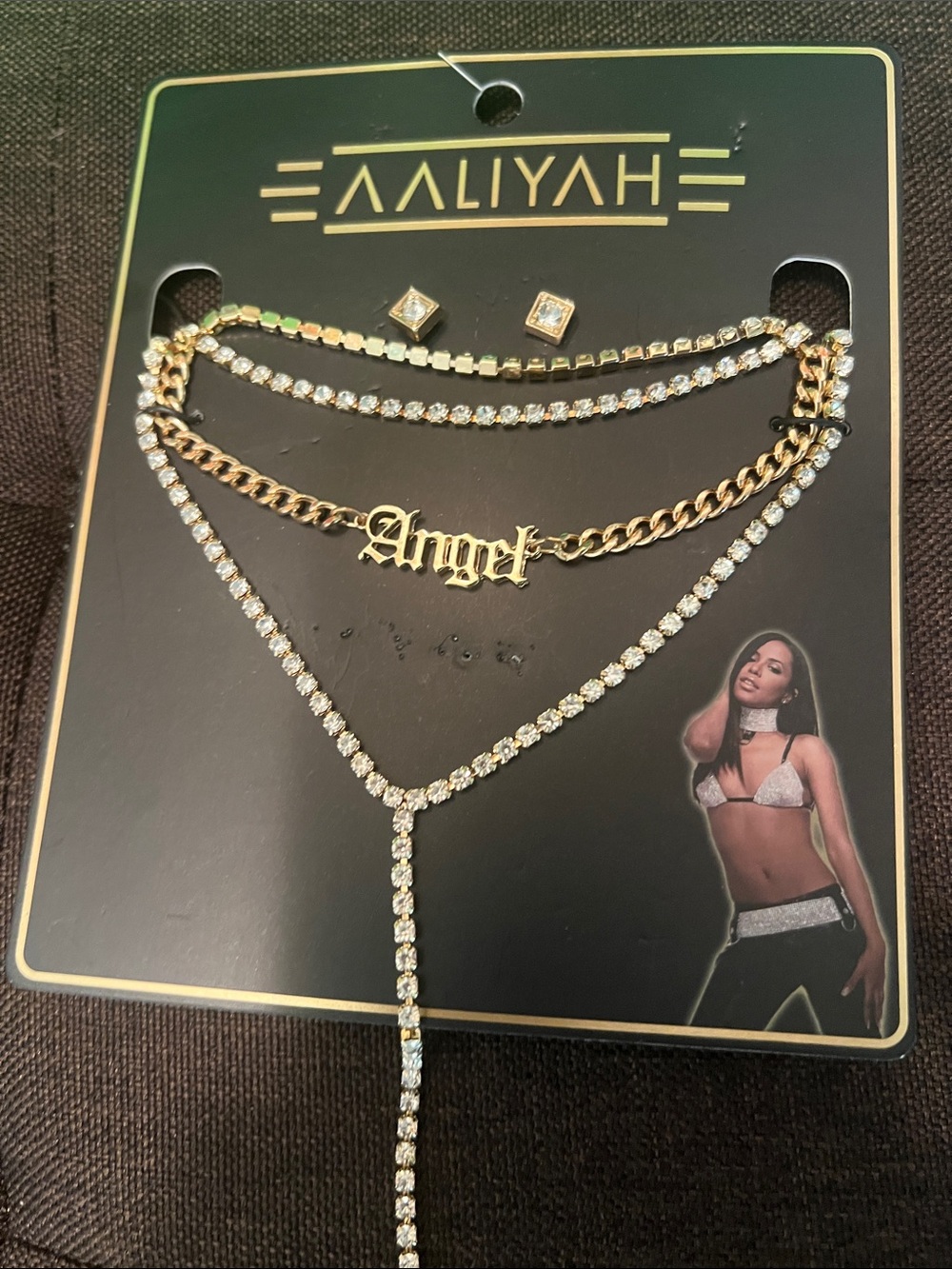 #2602*Aaliyah Gold-tone 'Angel' Layered Necklace & Earring Set Gold Clear Stones
